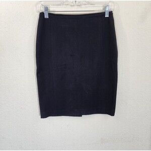 H&M Black Pencil Skirt Size 6 Gold Exposed Zipper Back Career Stretch Knee